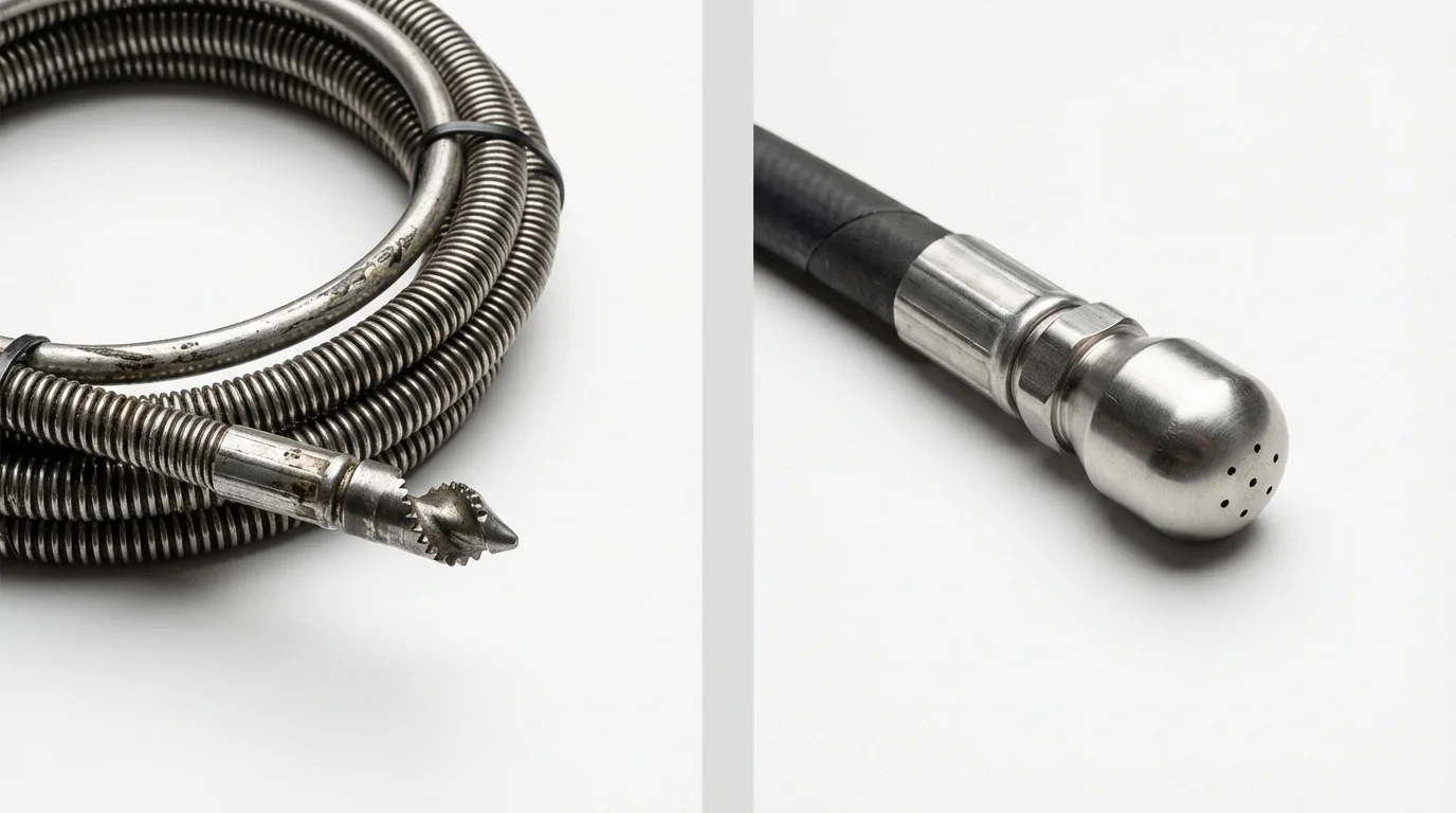 Drain snake cable and hydro jetting nozzle used for drain cleaning in Arlington, WA