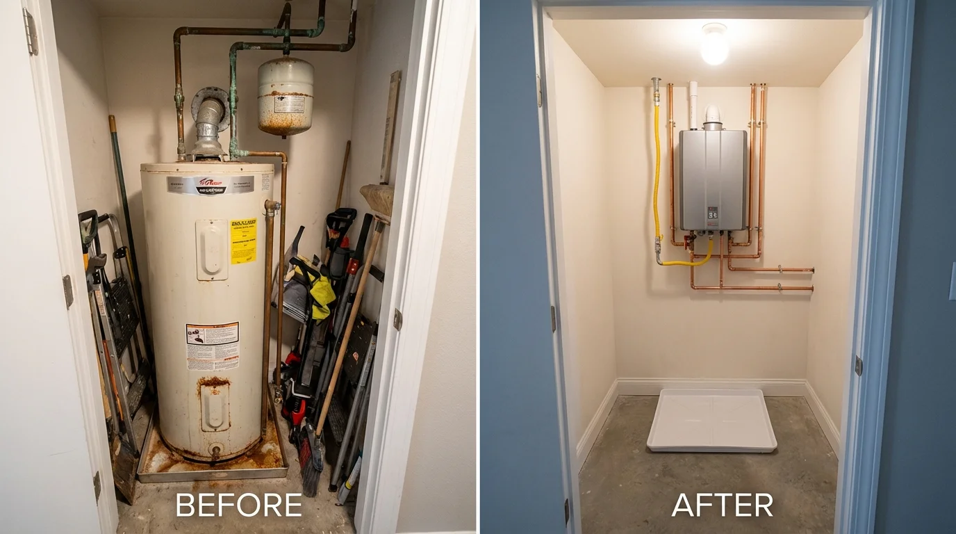 Tank water heater versus wall-mounted tankless unit comparison for Arlington, WA homeowners